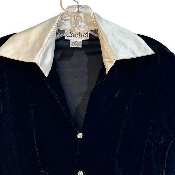 Cachet velvet black and white blouse Size M elegant cocktail attire - Picture 2 of 5